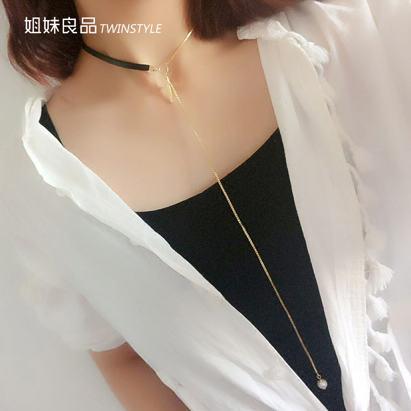twinstyle/姐妹良品皮质不对称流苏长款项链贝宝珍珠毛衣链简约女