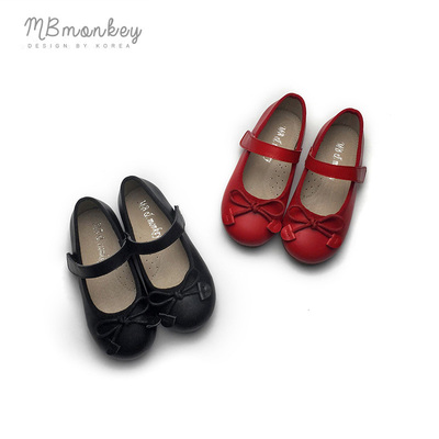 2016春秋新款蝴蝶结黑色女童皮鞋真皮软底公