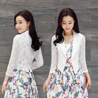 小西装女2019春秋蕾丝短款新款小披肩夏季空调开衫坎肩薄款外套女