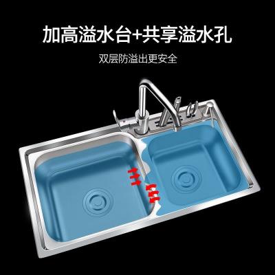 网红304不锈钢厨房水槽双槽一体成型加厚手工洗碗池洗菜盆套餐