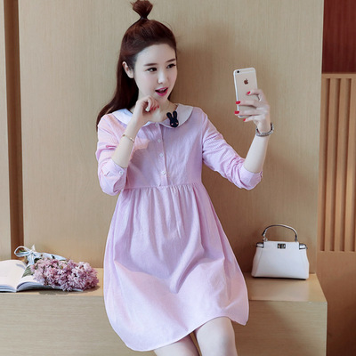 时尚孕妇装春装韩国孕妇上衣中长款衬衫裙子春秋季新款孕妇连衣裙