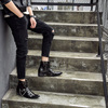 韩版2021个性尖头漆皮，铁链潮男风短筒男靴，欧版时尚潮流短靴