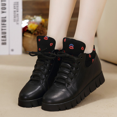 秋冬高帮鞋厚底单鞋高帮内增高休闲鞋女运动鞋