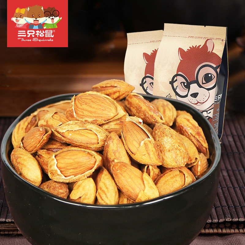 【三只松鼠_手剥巴旦木】零食坚果炒货特产手剥薄壳杏仁235gx2袋