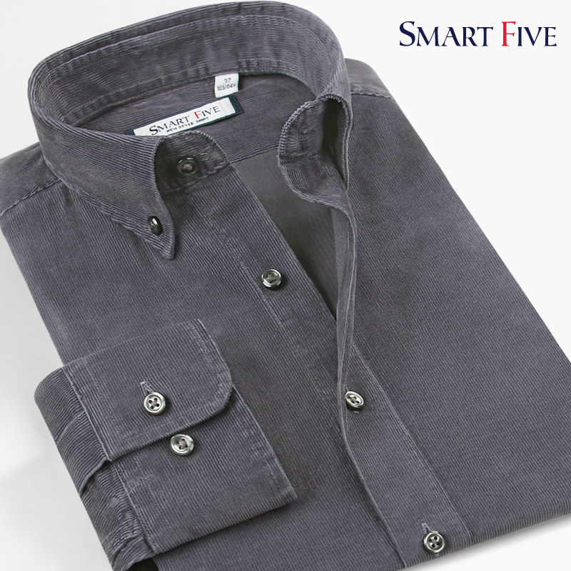 SmartFive 春装纯色灯芯绒衬衫男长袖纯棉水洗修身时尚复古男衬衣