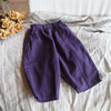 24春男童女童宽松萝卜裤七分裤，九分裤儿童棉布洋气紫色哈伦裤