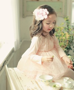 女童蕾丝长袖T恤春秋韩版儿童装宝宝纯棉娃娃衫上衣百褶裙衣