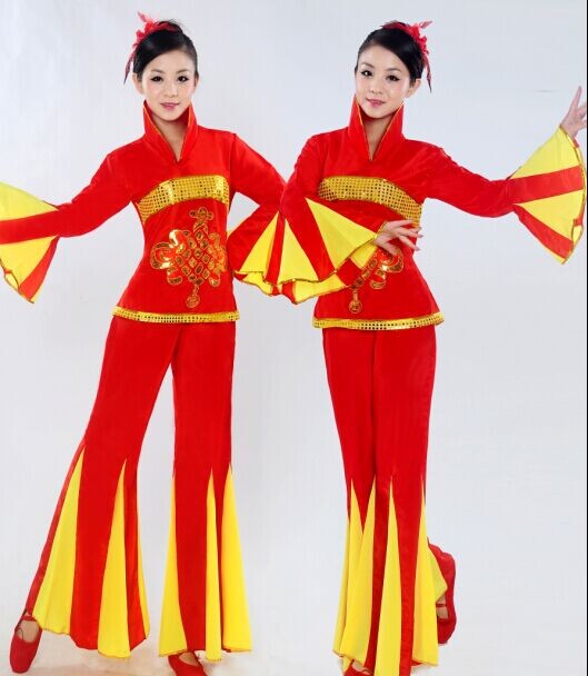 秧歌演出服冬季中国结腰鼓舞蹈演出服扇子舞冬季广场舞开门红服装