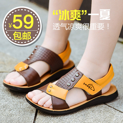 迷你猫2016夏季新款男童鞋儿童真皮男孩凉鞋