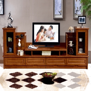 高款多功能中式电视柜实木酒柜组合储物F背景墙客厅家具橡木质地