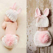 儿童摄影服装婴儿满月百天宝宝摄影服饰手工毛线兔子造型