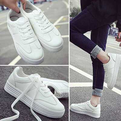 2017春秋新款 明星女神同款 韩版经典小白鞋纯色皮面防水女鞋学生