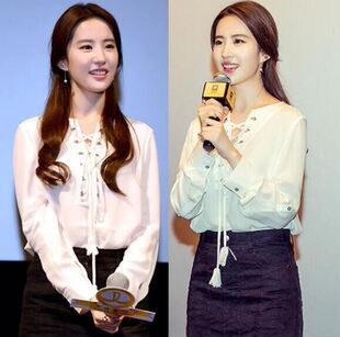 明星同款致青春刘亦菲白色绑带雪纺长袖衬衫女韩范2016秋宽松上衣