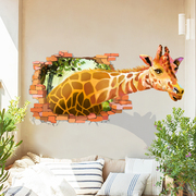 创意3d立体效果墙贴纸，简约客厅沙发，背景贴画儿童房卧室卡通长颈鹿