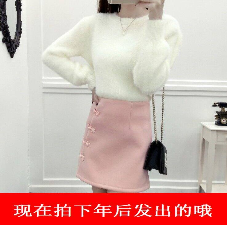 2015冬装新款韩版修身两件套毛衣+毛呢A字包臀半身裙时尚套装女潮