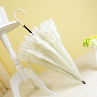 白色蕾丝雨伞长柄花边女直杆，日系甜美文艺，小巧公主lolita洛丽塔伞