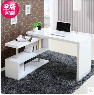 简易旋转台式电脑桌家用简约办公书桌书柜组合写字桌