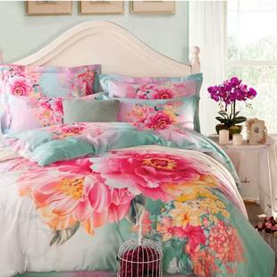 花街5号棉质四件套全棉床品2.0m床上用品花卉被套床单三件套2.2米