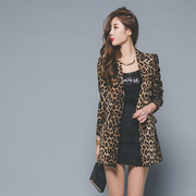 韩国修身豹纹小西装女中长款西服性感长袖夜店春秋外套潮