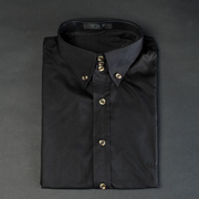 佛罗伦萨街头走秀型男款衬衫 罕见高领3扣潮短袖黑色时尚博主衬衣