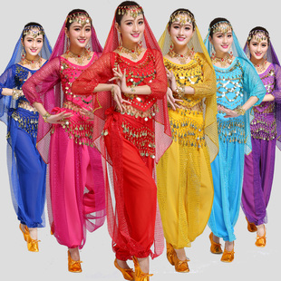 印度舞蹈服装成人女肚皮舞演出服装套装天竺长袖民族风表演服
