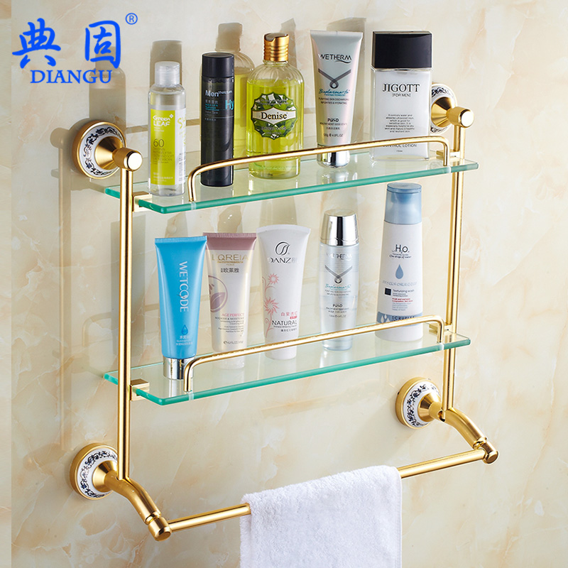 double-deck Dressers golden Towel rack European style bathroom Pendant To fake something antique TOILET Shower Room Glass Shelfin the Decoration main material , Toiletries , Bathroom Hardware/Pendant , Bathroom Shelves category - from Buy2taobao.com to provide professional Taobao agent buy service