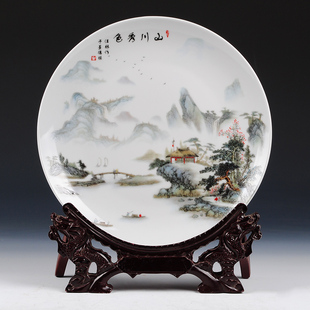 景德镇陶瓷器挂盘装饰盘子，现代中式客厅装饰品，摆件logo定制