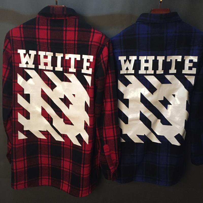 正品打折off white ow 红格 蓝格 毛呢衬衫 大衣