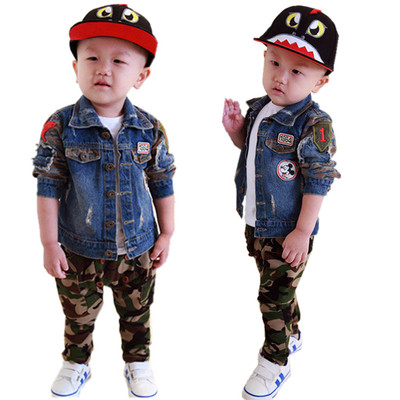 包邮男女宝宝牛仔外套儿童迷彩上衣男童秋款婴