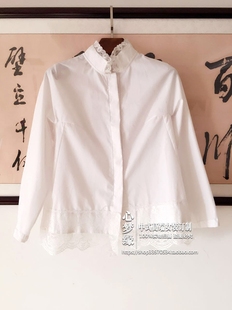 中式外套内搭蕾丝领开襟短款纯棉，白色衬衫打底衫