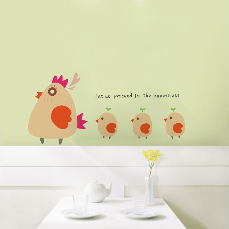 可爱小鸡 卡通墙贴幼儿园装饰标识贴 童装店铺玻璃贴母鸡一群小鸡