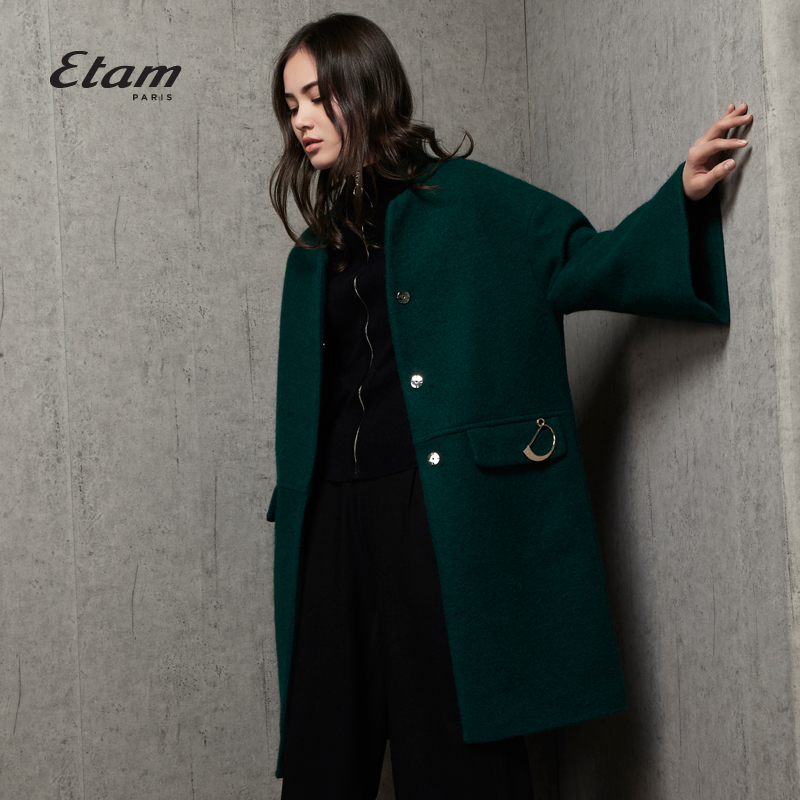 艾格 Etam 冬季时尚百搭休闲立领呢子大衣16013425030