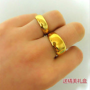 越南沙金戒指不褪色24k情侣，对戒镀金男女仿真假欧币黄金结婚戒指