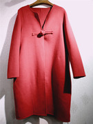 秋冬羊绒大衣女士双面绒茧型廓版中式盘扣酒红色大衣