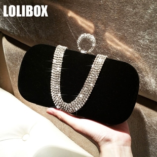 LOLIBOX定制丝绒水钻指环包女小手拿包晚宴包链条斜跨宴会包