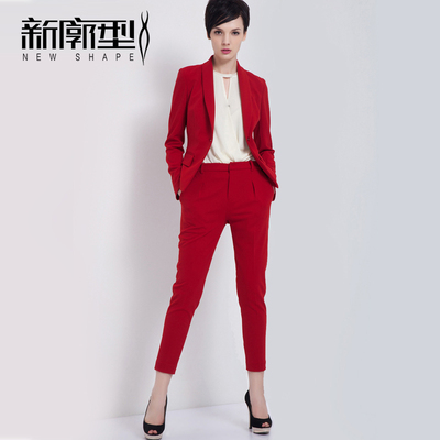 新廓型红色西服套装女 2016短款长袖休闲小西