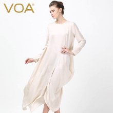 VOA 钻石白圆领长袖O型不规则多片拼接提花真丝个性连衣裙A5718图片