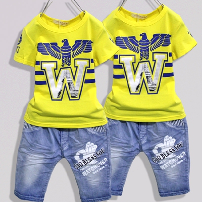 男童夏装套装2017新款童装儿童夏季男孩纯棉短袖牛仔中裤