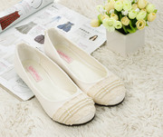 甜美韩式平底鞋女白色珍珠单鞋圆头，浅口大码女鞋，婚纱鞋新娘鞋伴娘