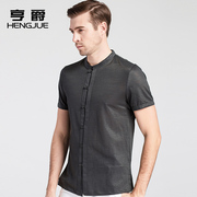 中国风亚麻短袖衬衫男士中式民族复古男装衬衣中年唐装寸夏季