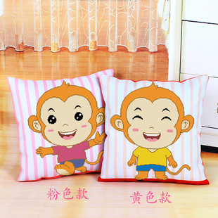 5d彩色十字绣抱枕 卡通动漫可爱动物猴子一对卧室沙发靠垫
