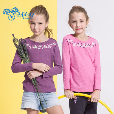 GOPLAY2016春装新款童装 立体印花竹节棉中大女童春秋长袖T恤纯棉