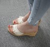 韩国进口夏款波西米亚沙滩鞋，透明蕾丝坡跟凉拖鞋女鞋