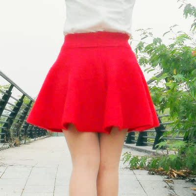 标题优化:2014秋冬新款正红百搭拼接植绒修身保暖短裙
