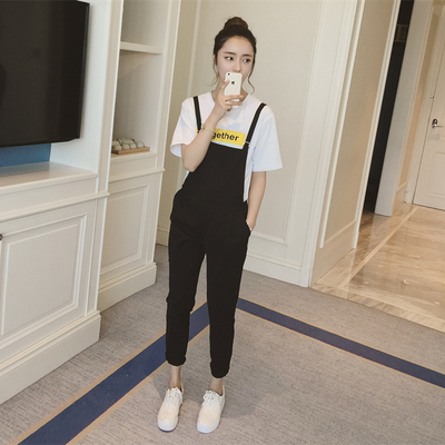 2016韩版夏季连体九分裤背带裤女装小脚裤休
