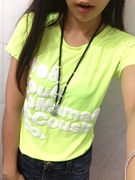 夏装韩版 荧光色立体字母修身中长款T恤女短袖圆领