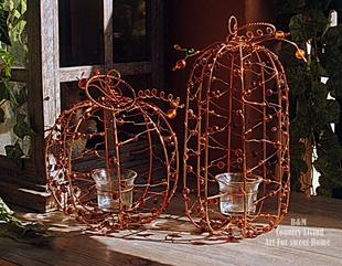 百亩家外贸美式乡村复古铁艺南瓜烛台风灯花园庭院装饰品摆件挂件