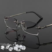 超轻纯钛无框钻石切边眼镜架男士眼镜框商务镜架可配变色防蓝光镜