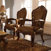 美式实木雕花休闲椅 欧式真皮书椅 沙发椅 高档实木真皮休闲椅