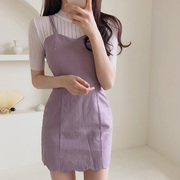 发 韩国女装  甜美浅紫色细吊带连衣裙TN377